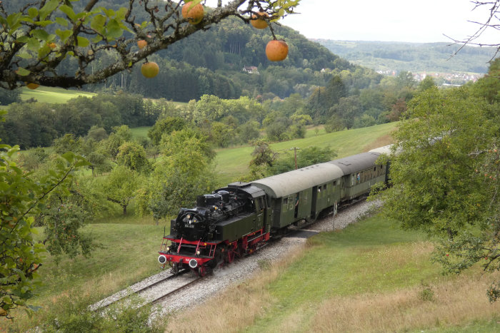 64&nbsp;419 vorm Zug nach Welzheim (es schiebt hier unsichtbar die 212nbsp;084) bei Klaffenbach, um 11:15h am 06.09.2020