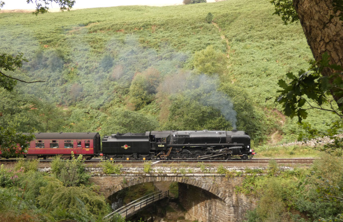 92134 mit Zug Whitby&rarr;Pickering bei Thomason Foss / Water Ark, um 14:50h am 28.08.2024